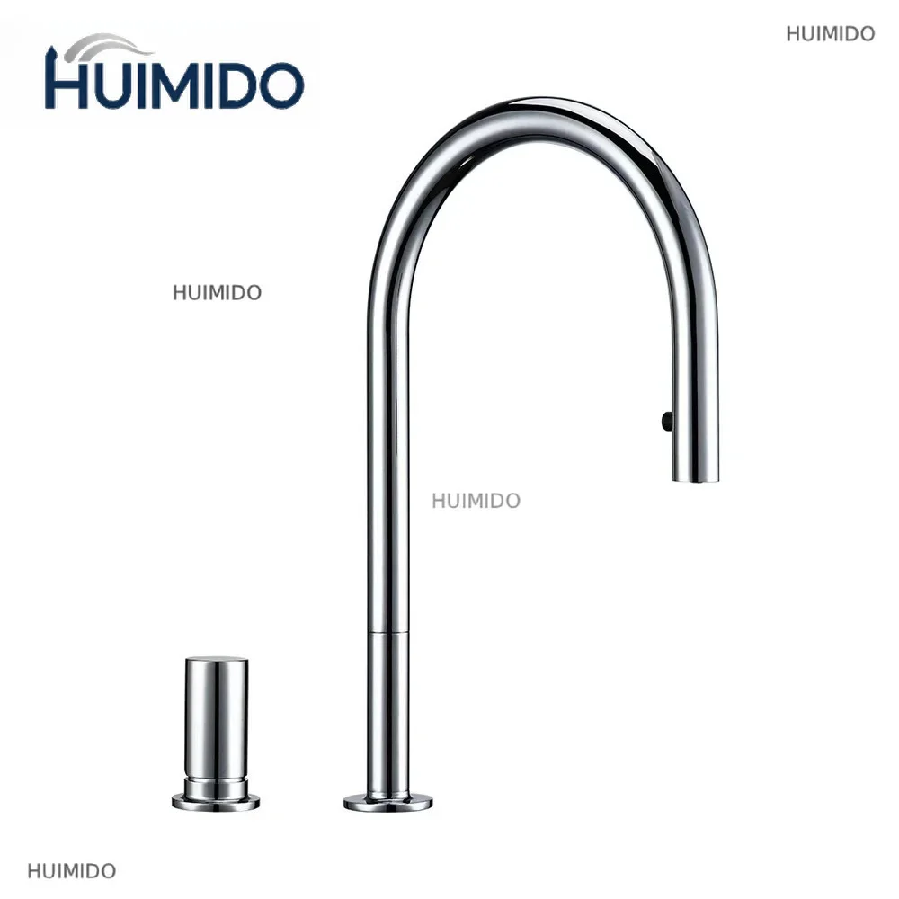 Bathroom Kitchen Basin Faucet Deck Mounted Hot & Cold Water Smesiteli Chrome and Black Single Handle Dual Hole Pull Out