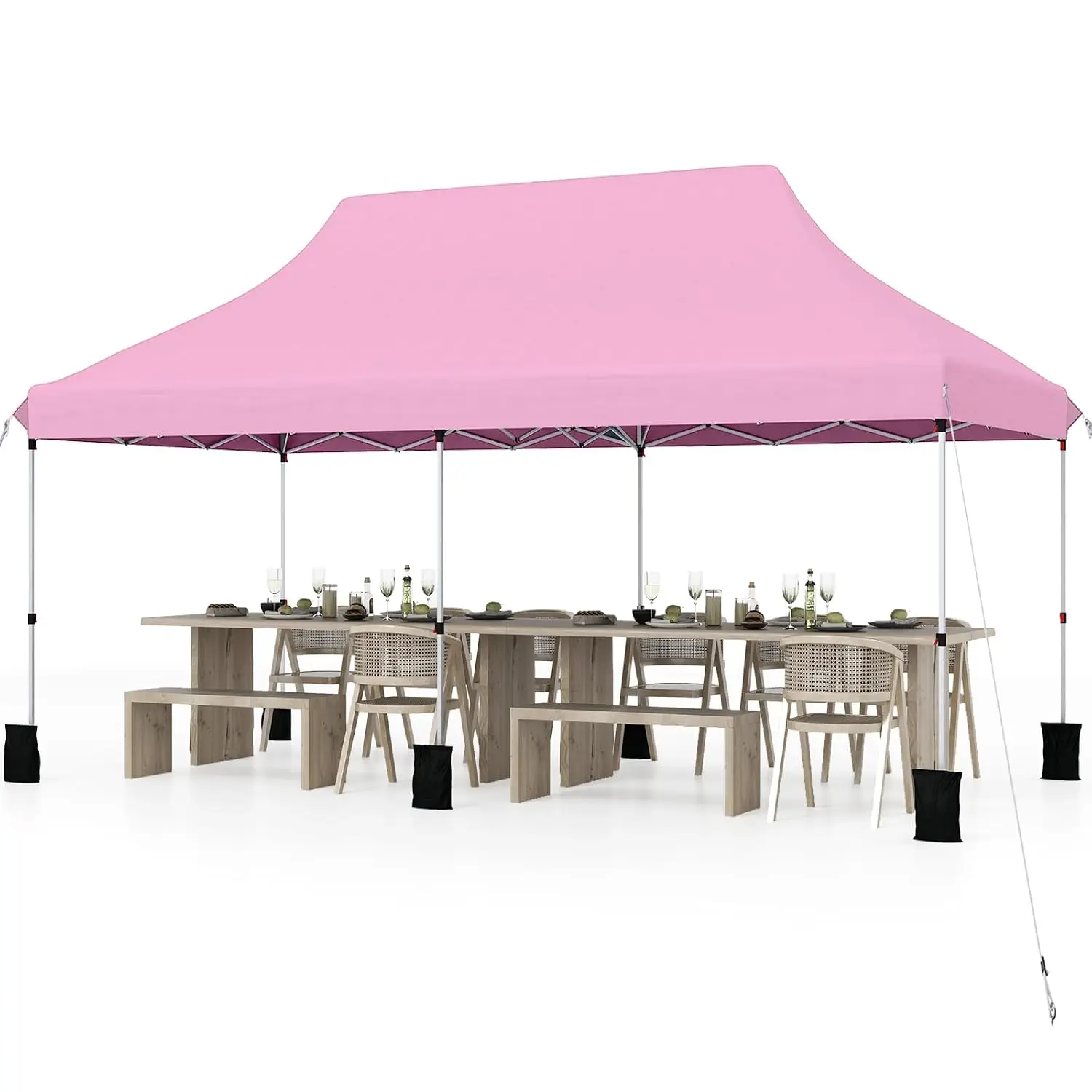 10x20 FT Pink Pop Up Canopy Tent,UPF 50+ Sun Protection,Instant Setup Portable Shelter with Sandbags, Stakes,Ropes and Carry Bag