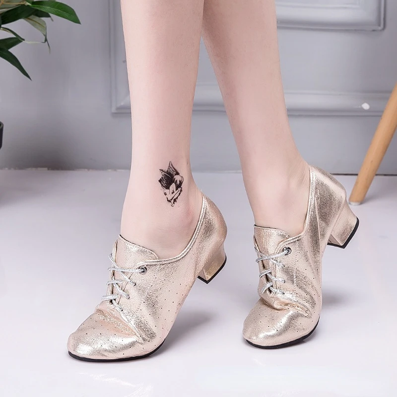 XIHAHA ラテンダンスシューズ女性フラメンコシューズレザーヒールソフトソールモダンサルサ社交ダンスシューズ女性ジャズタンゴシューズ