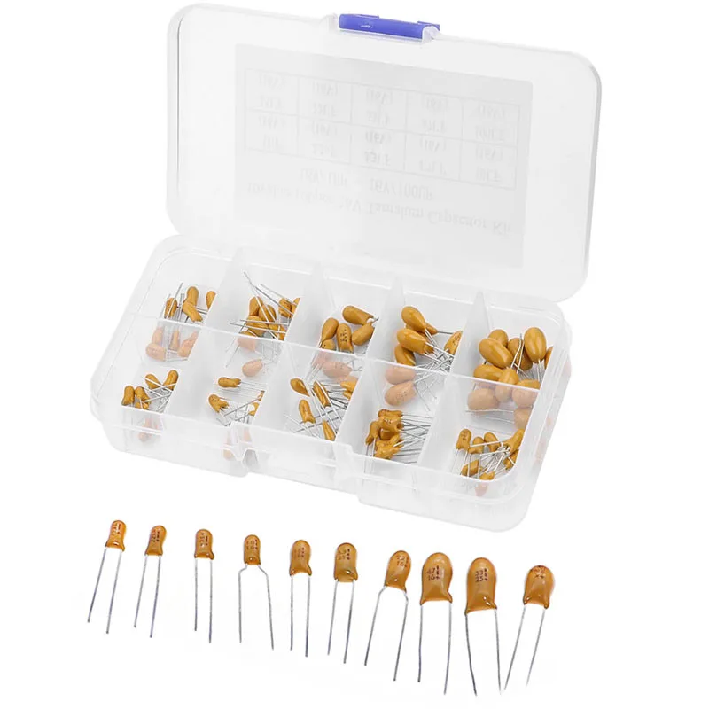 10 Waarde 100 stks/doos Tantaalcondensator 16 V Elektronische Condensator Kit 1 uF 2.2 uF 3.3 uF 4.7 uF 10 uF 15 uF 22 uF 33 uF 47 uF 100 uF