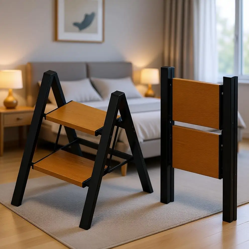 

Легкий складной табурет с широкими противоскользящими накладками, выдерживает нагрузку до 150 кг, идеально подходит для использования дома и в кухне.