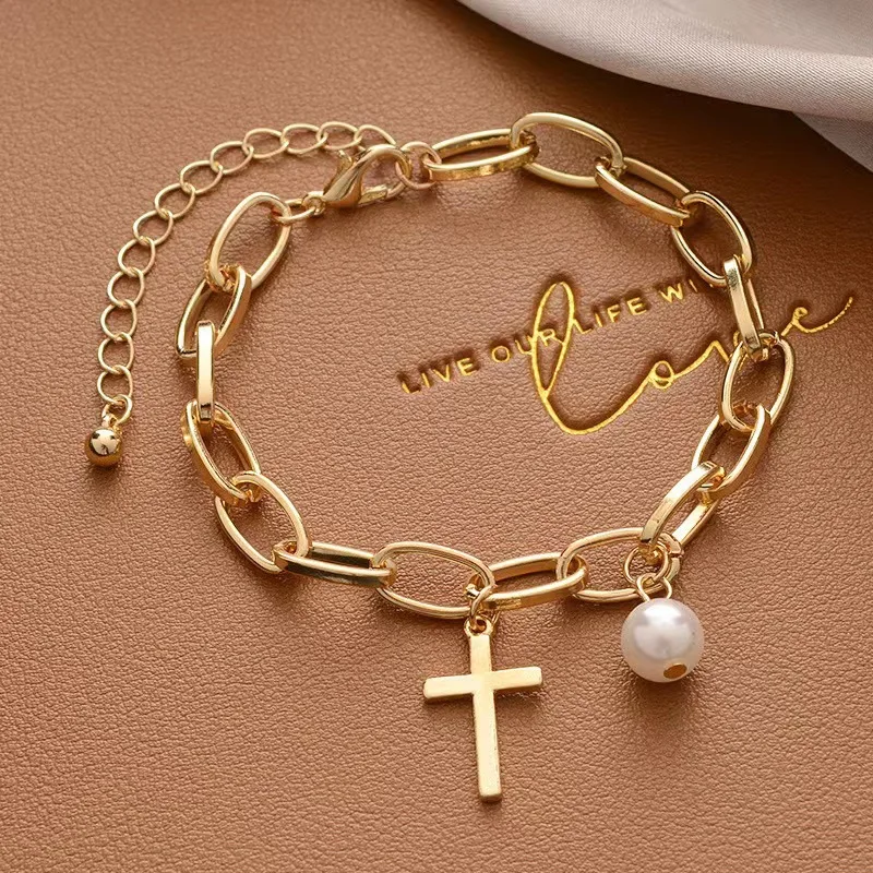 Koreaanse Trendy Witte Parel Ketting Armbanden voor Vrouwen Meisjes Elegante Gouden Kleur Kraal Link Hand Bedelarmband Sieraden Huwelijksgeschenken