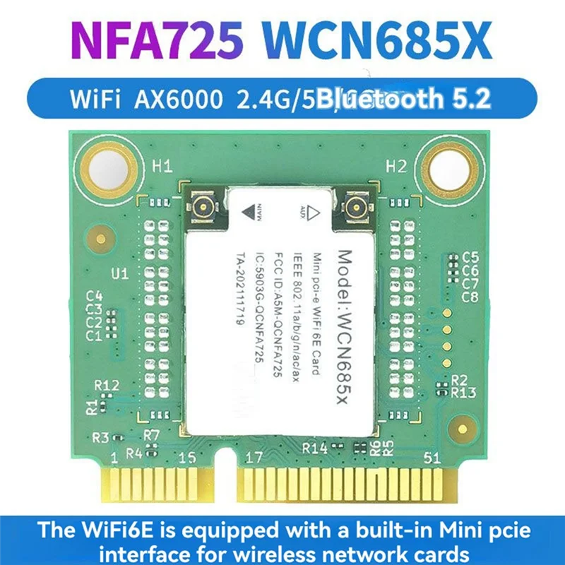 NFA725 NFA765 WCN685 WIFI6E AX6000 Wifi Module 2.4G 5G 6G بلوتوث 5.2 Mini PCIE بطاقة واي فاي لاسلكية مع هوائي مغناطيسي