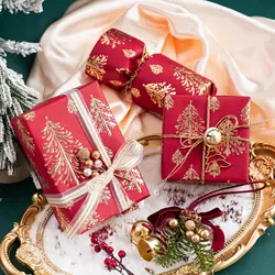 3D Kraft Christmas Wrapping Paper Mini Roll 43x500CM Gold Red Xmas Tree Design With Embossed Holiday Party Celebration