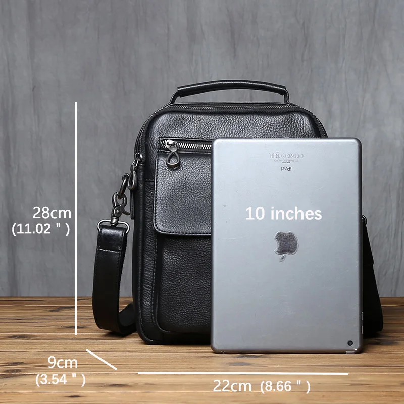 NZPJ Leder Herren Umhängetasche Natürliches Rindsleder Lässige Umhängetasche Business Fashion Kleiner Rucksack Geeignet für 10-Zoll-IPad – Detail 2