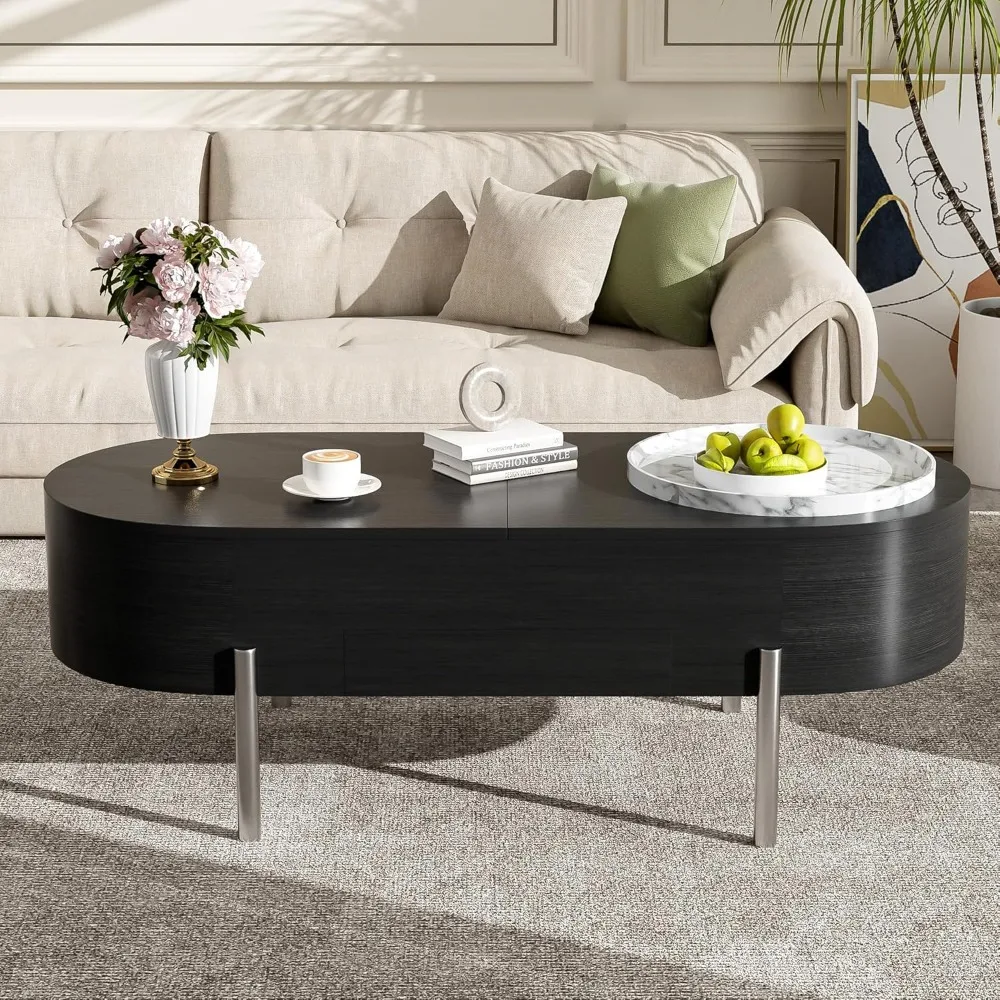 

Oval Lift Top Coffee Table with Storage for Living Room 47.2" Modern Coffee Table with Hidden Compartment Wood Smart Coffee