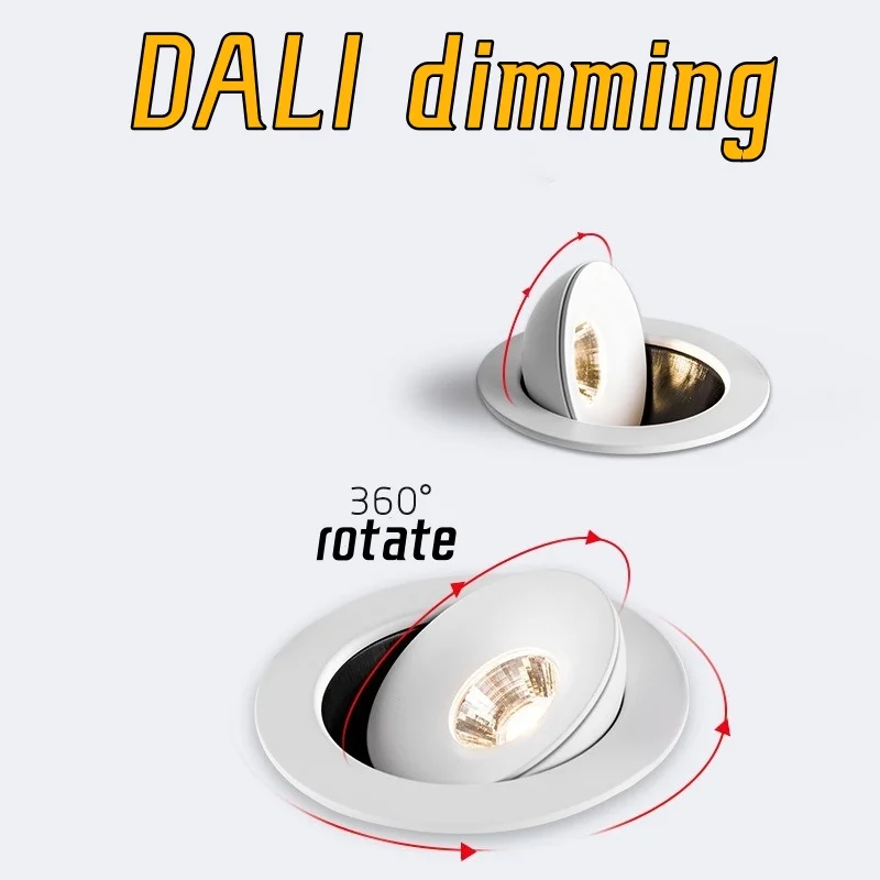 DALI dimming DT6/DT8 Recessed Anti-glare COB Spotlights 5W 7W 11W 15W LED downlight 360° rotation AC200-250V Interior lighting