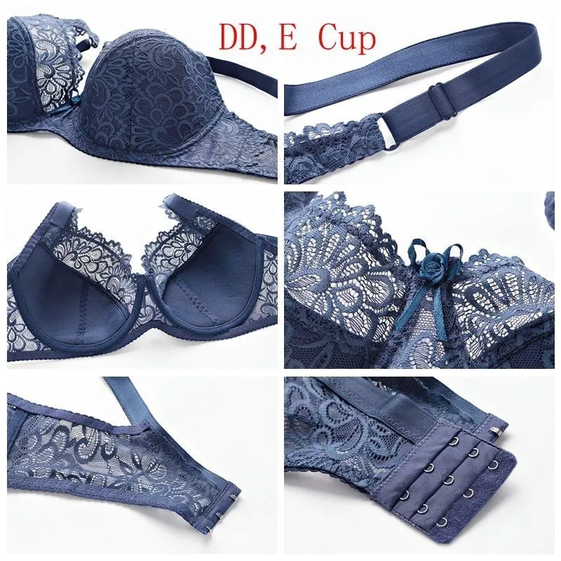 Beauwear Women Plus Size Brassiere Lingerie Embroidery Floral Lace Bra Sexy Bralette Underwired Underwear BH Top 34-44 C D DD E