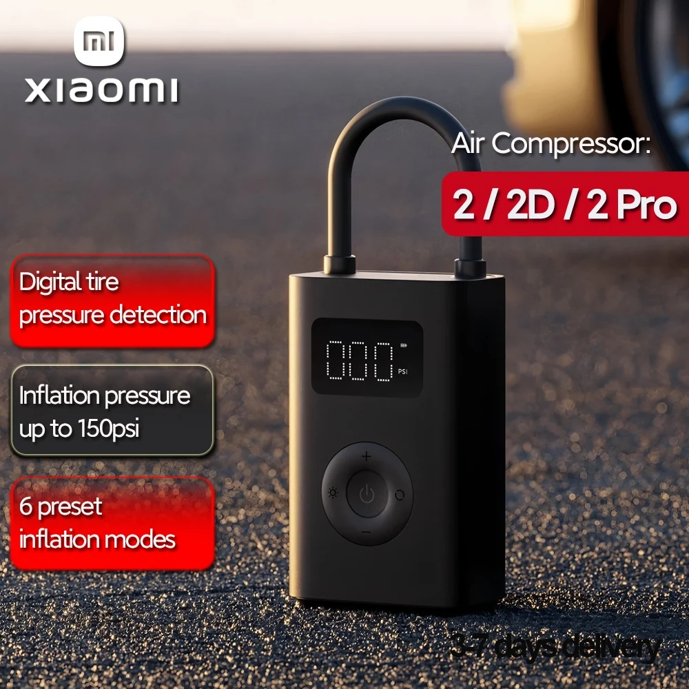 Compresseur d'air portable Xiaomi Mijia 2/2D, gonfleur de pneus numérique, pompe à air électrique pour voitures, vélos et motos