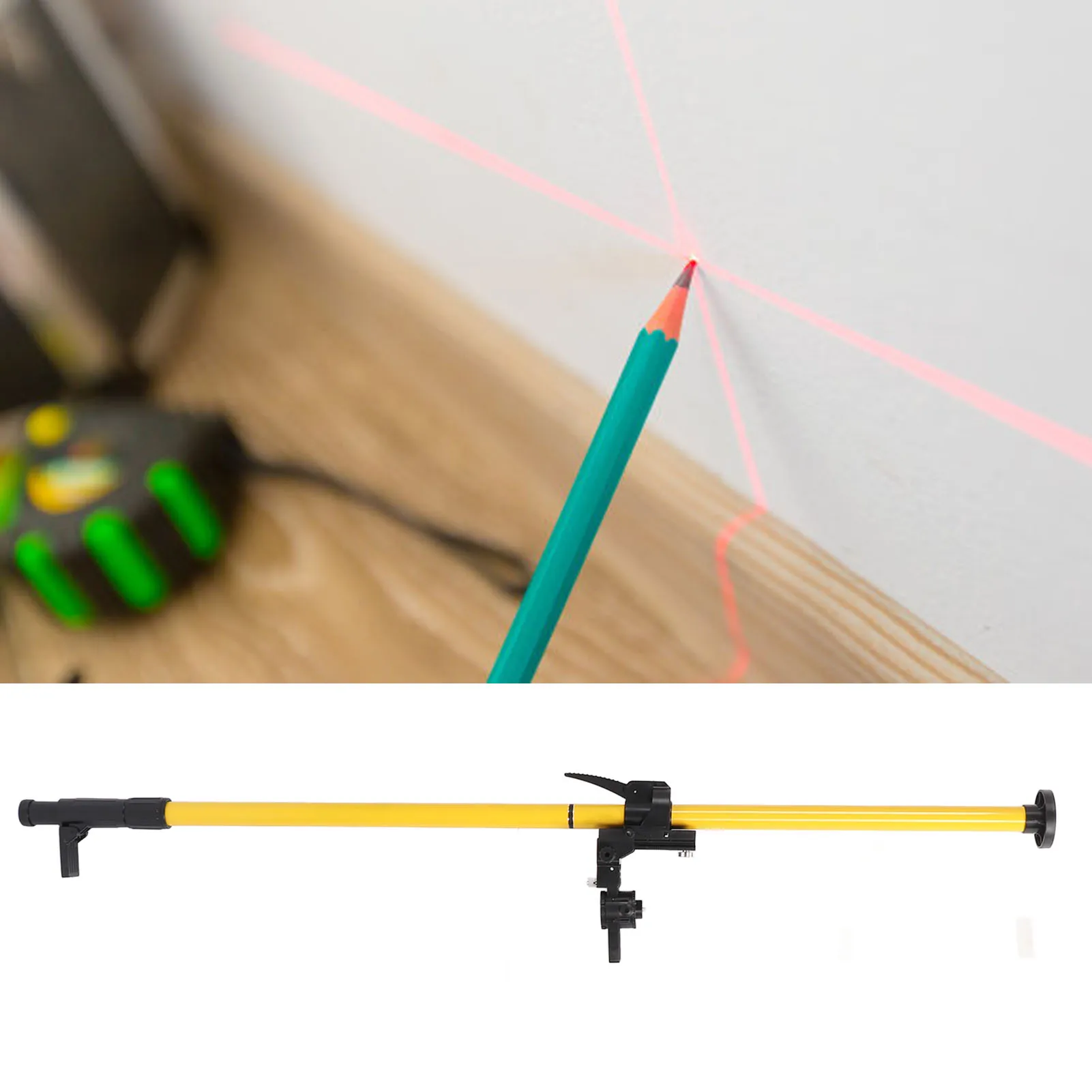 4.2m Laser Mounting Pole 360 Degree Rotation Multi Function Fine Tuning Leveling Tool Laser Telescopic Rod with Spring Base