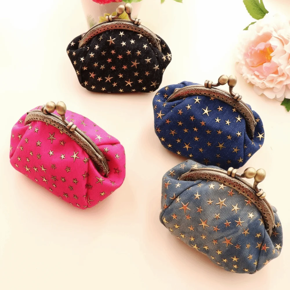Fashion Denim Cloth Coin Purse Casual Portable Wallets Five-Pointed Star Clutch Bag Gift