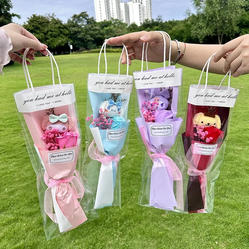 

Букет кукол 38 см/14,96 дюйма Kuromi Melody Cinnamoroll, аниме, плюшевый цветок, милые вещи, кавайные оригинальные игрушки, подарки на день Святого Валентина для девочек