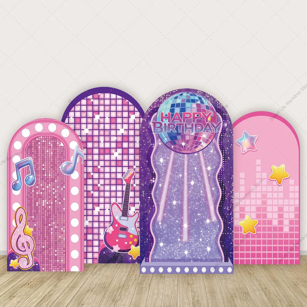 Hot Kpop Theme Arch Backdrop Cover Pink Purple Tattoos Guitar Girl Happy Birthday Baby Shower Party Decoration Photo Background