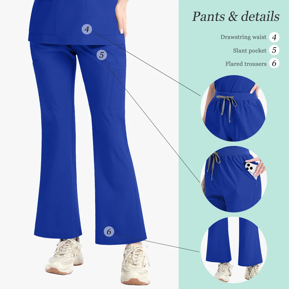 看護師服スクラブ制服女性速乾トップとパンツ病院作業スクラブファッションフレアパンツボトムス制服セット新