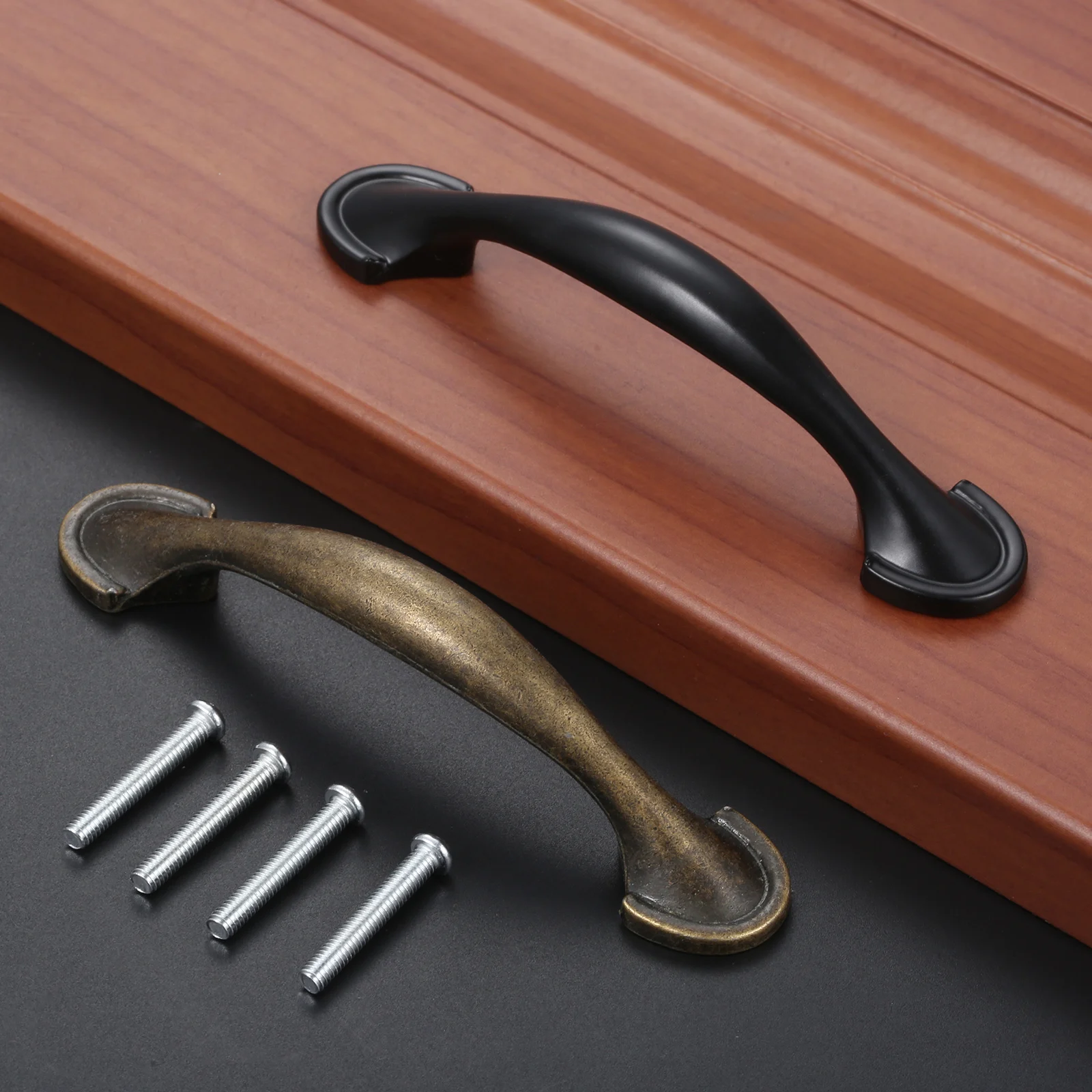 4pcs Vintage Handle w/screw Retro Pull Knob Zinc Alloy 116*22mm Antique Bronze Black Simple Decor Kitchen Cabinet Door Drawer