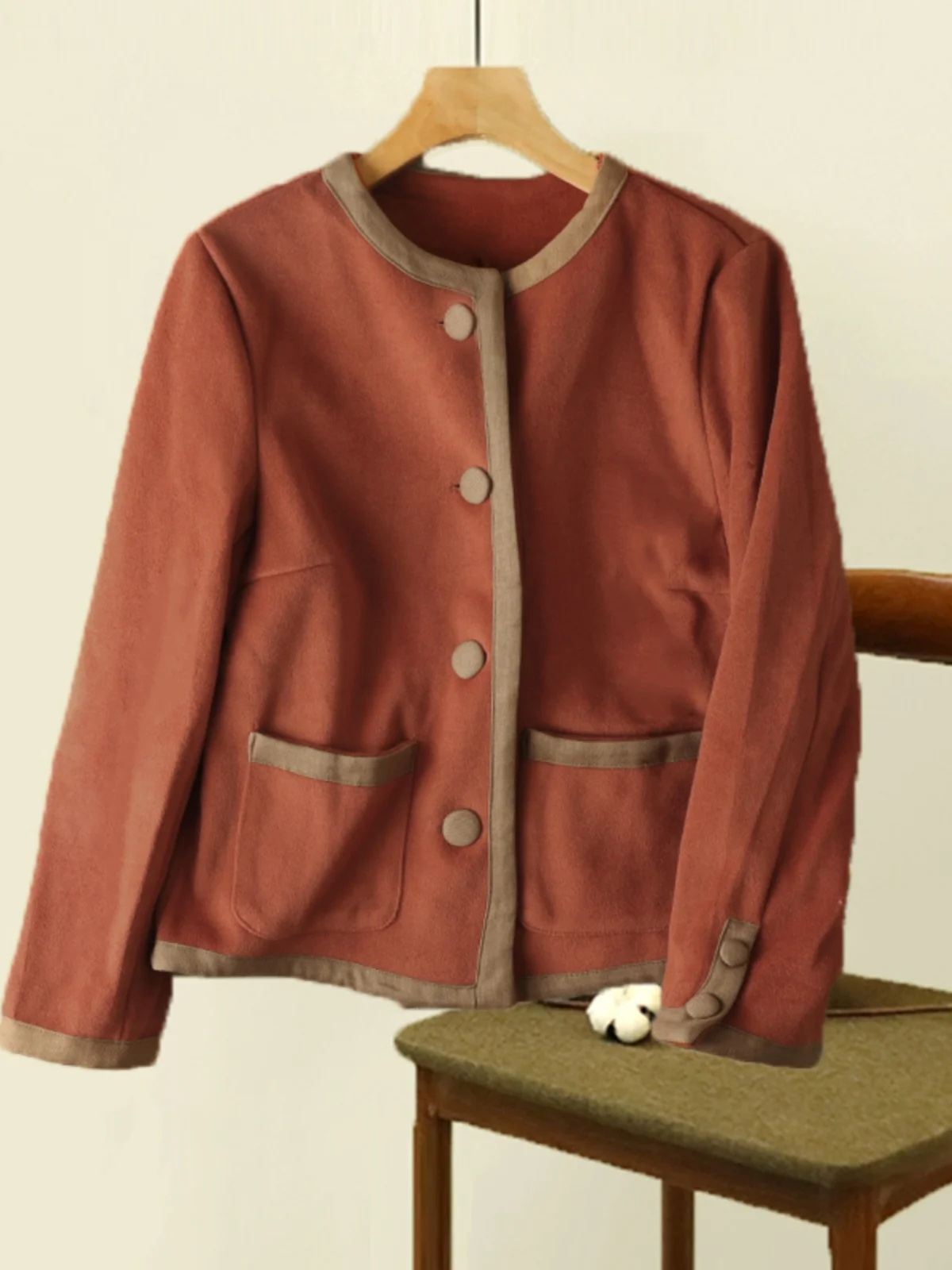 

Autumn Winter Tweed Coat Women's Faionable Versatile Small Size Agel Woolen Top Button ket Long Sve round Ne