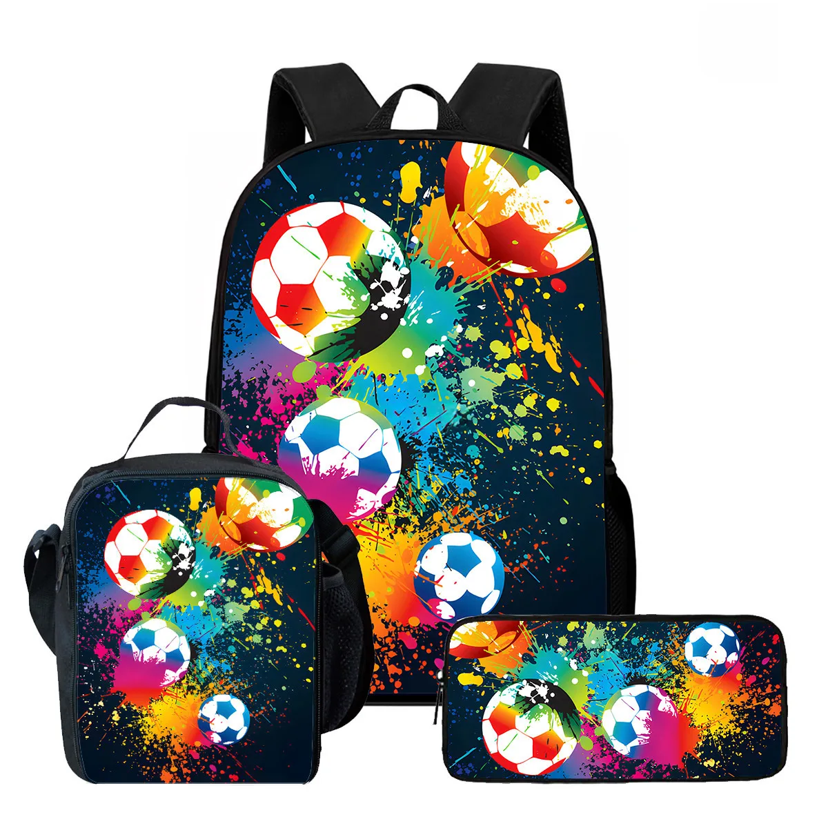 Cartoon Youthful Novelty Football 3D Print 3pcs/Set Student Travel bags Laptop Daypack Backpack Crossbody Lunch Bag Pencil Case