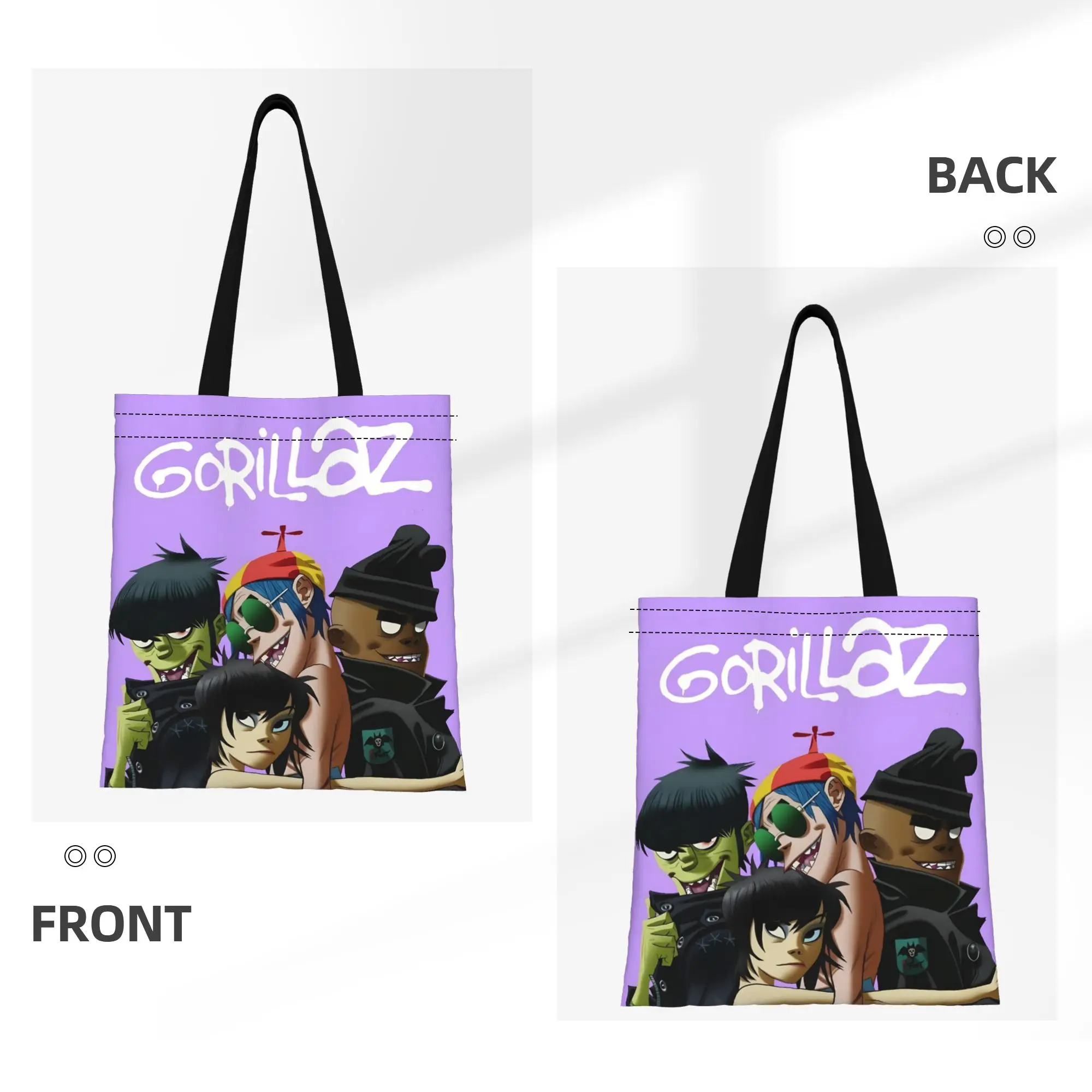 1PC Large Capacity Street Hip Hop G-Gorillaz Rock Band Canvas Tote Bag Foldable Chic Pattern No Closed Design