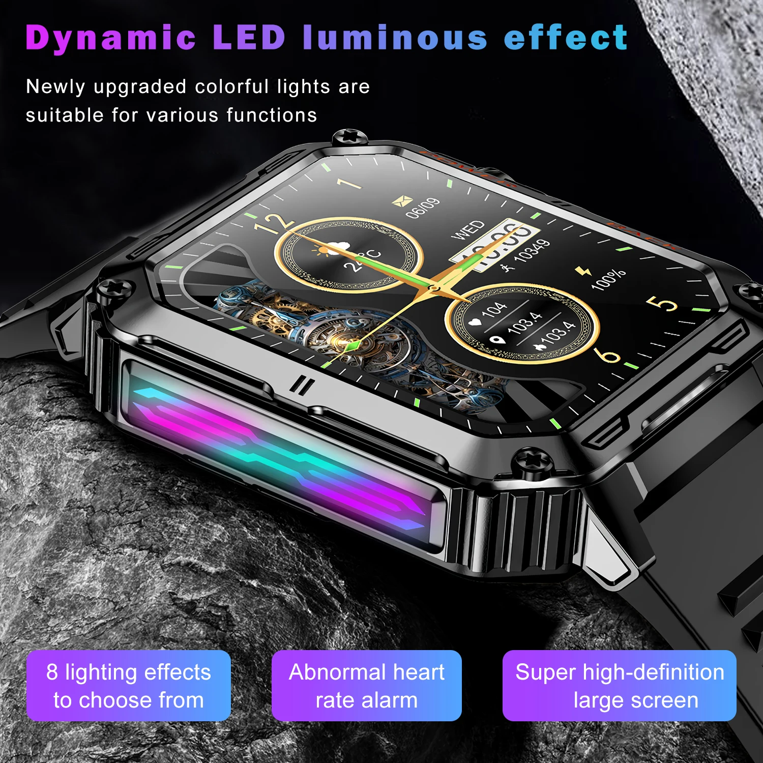 

Смарт-часы для мужчин, 1,91-дюймовый HD-дисплей, спортивные часы на открытом воздухе, Bluetooth-вызов, светодиодный эффект освещения, здоровье, фитнес, военные умные часы