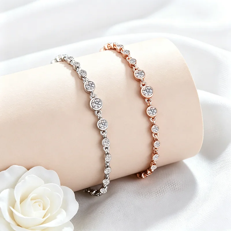 Smyoue Gradient Stones All Moissanite Tennis Bracelets for Women Dainty Luxury Chain Adjustable Full Diamond Pure S925 Silver - view 2