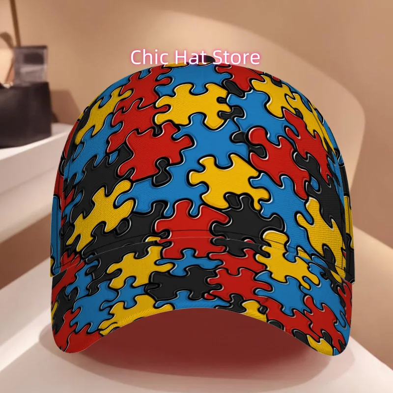 One Colorful Jigsaw Puzzle Printed Baseball Cap - an Adjustable Duckbill Hat Featuring a Snap Closure, Designed to Be Lightweigh