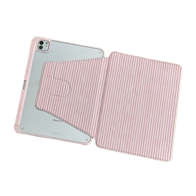 Striped Print 360 Rotating Pen Slot Tablet Case For iPad 2026 Air 8 7 6 4 3 2 1 Pro 2024 11in 12th 11 10 9 8 7 6 5th Cover