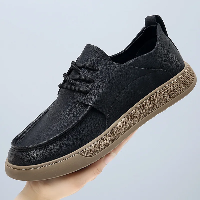 

Новые мужские повседневные туфли из коровьей кожи в британском стиле, дышащие, с мягкой подошвой, нескользящие, универсальные, весна-лето