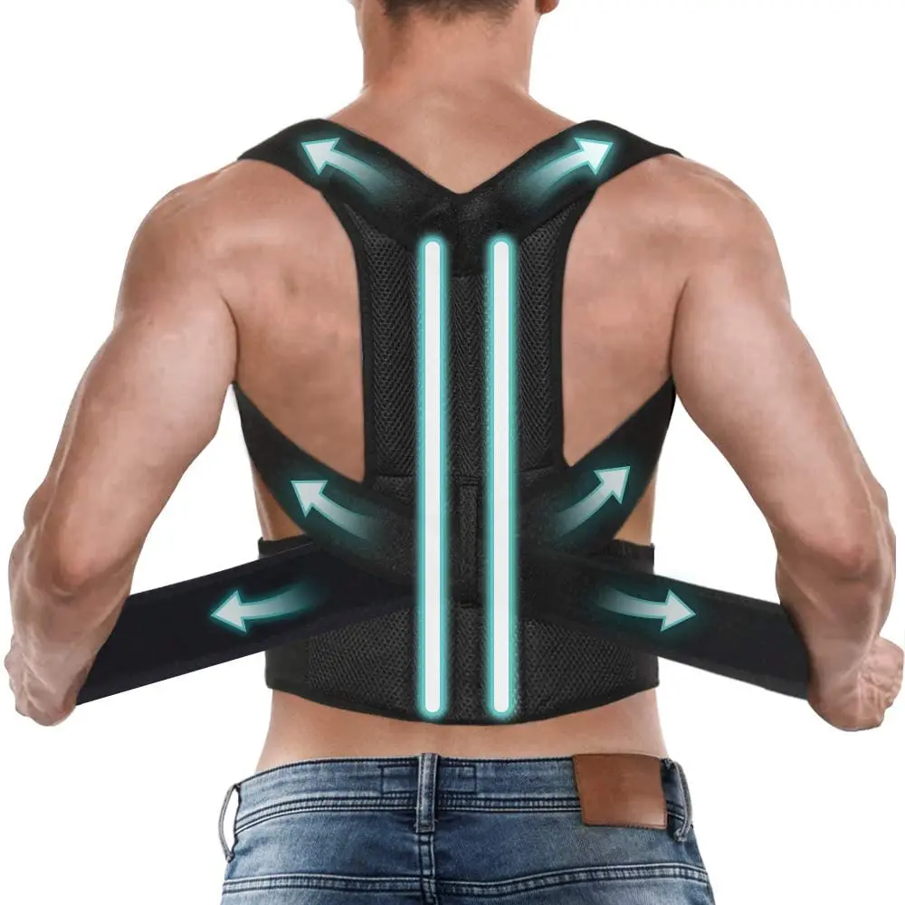 Silver Posture Corrector Scoliosis Back Brace Spine Corset Belt Shoulder Therapy Support Poor Posture Correction Belt Men Women