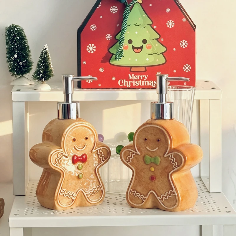 Christmas Gingerbread Soap Dispenser Ceramic Lotion Pump Bottle Xmas Decor Hand Soap Bottle Bathroom Countertop Christmas Gift