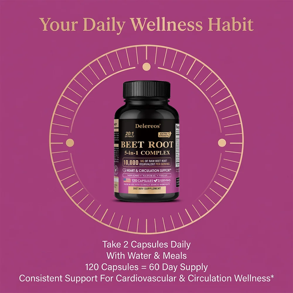 Organic Beetroot Extract Capsules 500mg, Supports Blood Circulation & Heart Wellness, Blood Flow, Improves Immunity