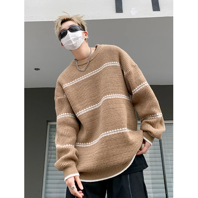 

Loose Men's Knitted Sweater Spring Autumn round Ne Lazy Sle Casual Faion Thiened Long Sve Crew Ne Pullover Top