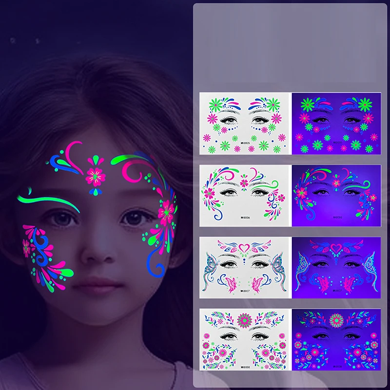 1 Sheets Luminous Tattoo Stickers Kid Adult Glitter Butterfly Flower Temporary Fake Tattoos On Face Arm Leg Makeup Party Decor