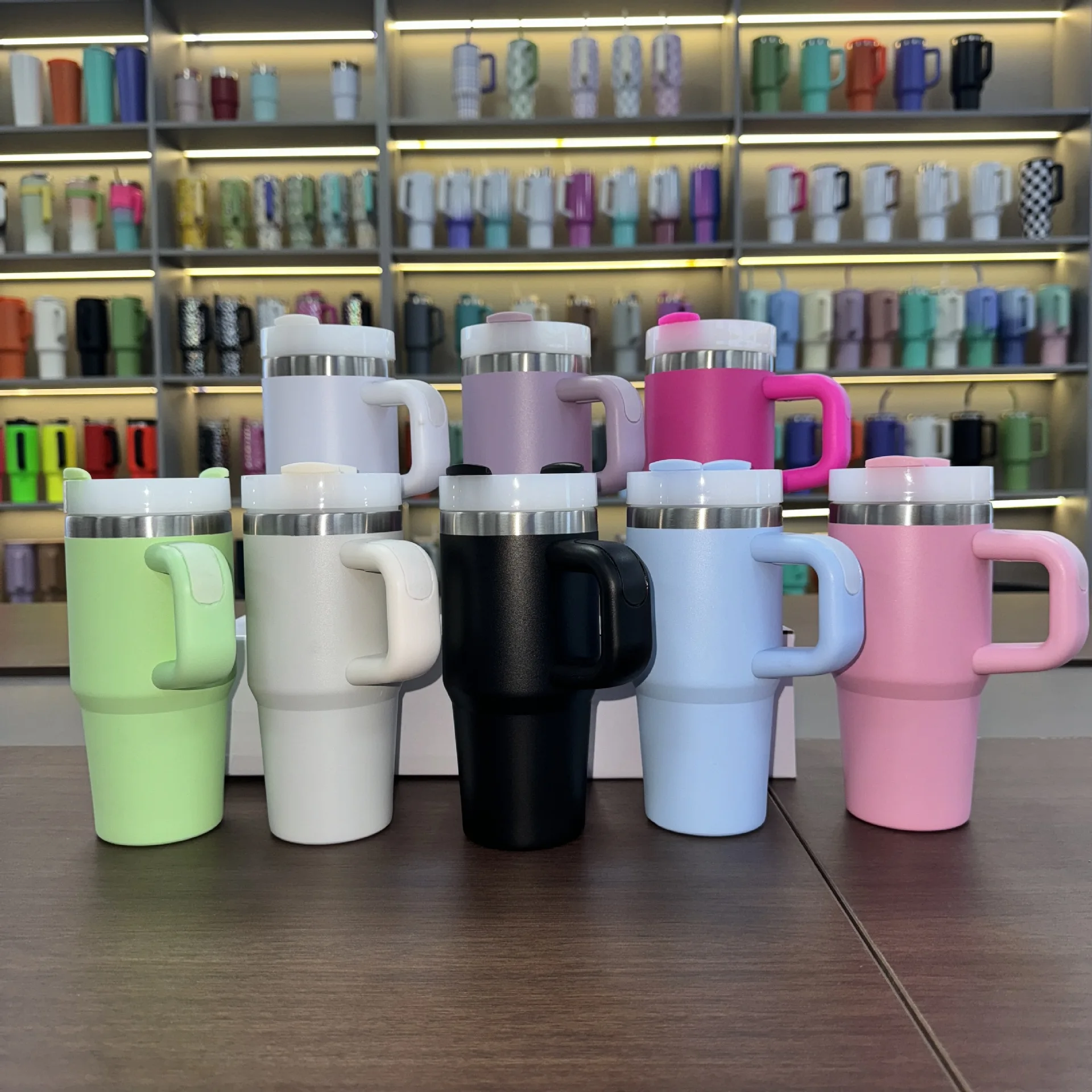 2024  Stainless  Double Wall Insulated H2.0 14oz 30oz 40oz Outdoor Mugs Travel Kid Tumbler  with Handle Lid Straw Water flask