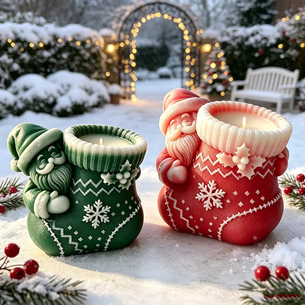 Santa Sock Silicone Candle Mold - DIY Scented Candle, Plaster Vase Pen Holder, Christmas Gift Making Kit view 2