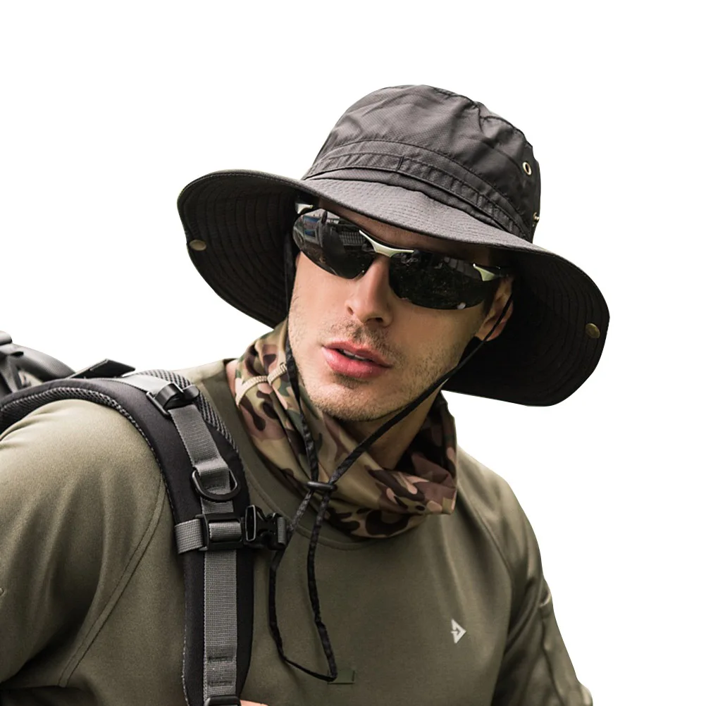 

Outdoor Folding Hat Breathable Quick Drying Lightweight Sun Protection Wide Brim Adjustable Chin Drawstring Fishing Cap