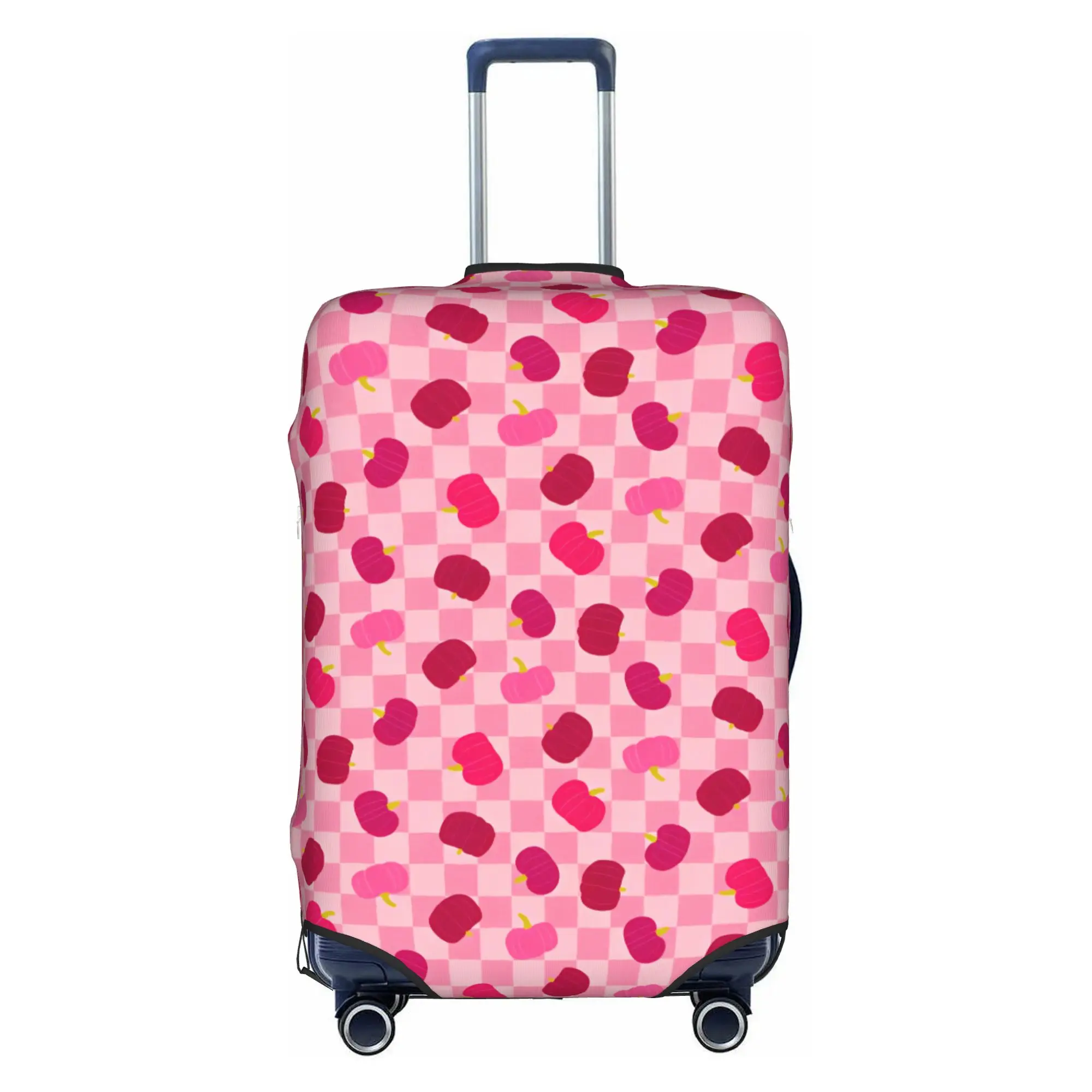 Pumpkin Patch Halloween Bright Pink on Pink Travel Luggage Cover Elastic Checkered Suitcase Cover Protector Fit 18-32 Inch