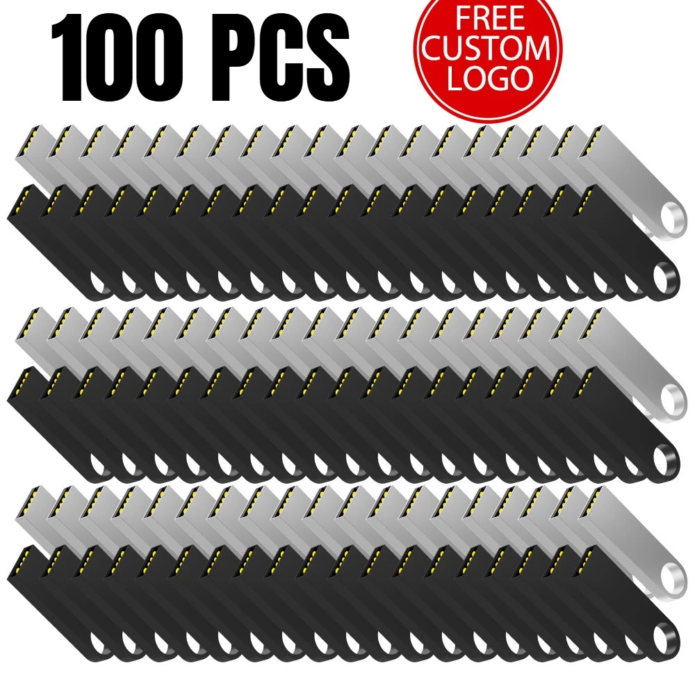 100 Pcs/lot Free Custom Logo Metal USB Flash Drive 64GB 32GB 8GB 4GB Memory Flash USB Stick Pen Drive 128MB 512MB PenDrive 2.0