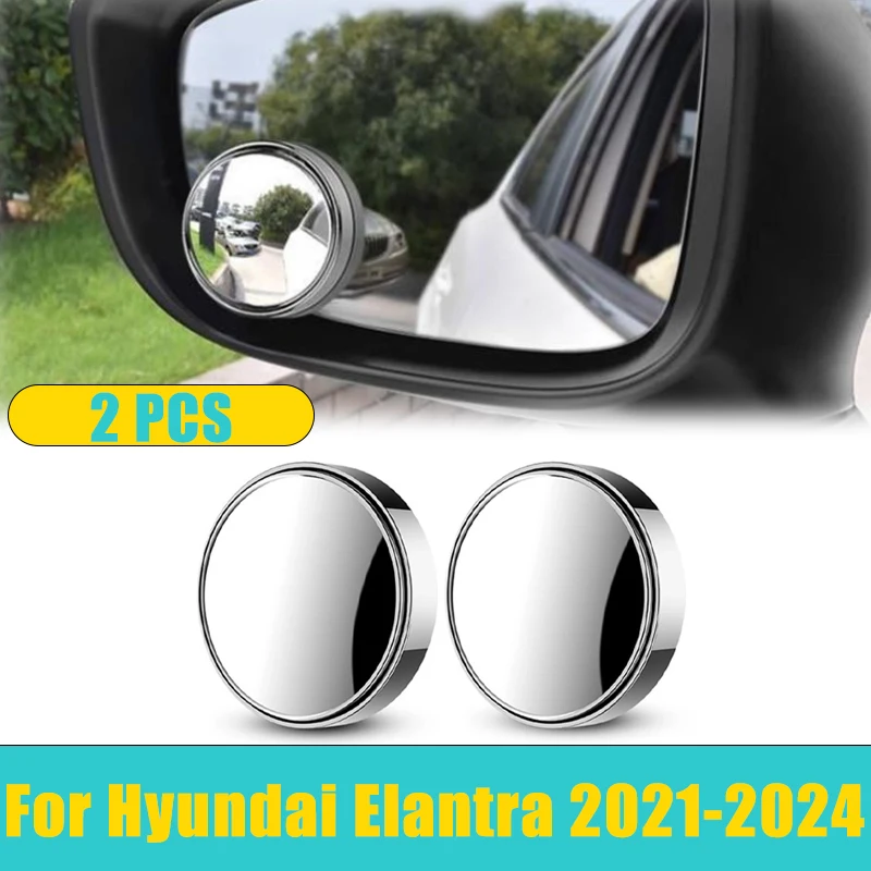 360° Blind Spot Mirror For Hyundai Elantra CN7 Avante 2021-2024 2PCS Rearview Convex Round Frame Glass Reverse Car Accessories