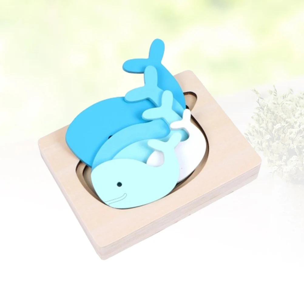 

Wooden Multi-Layered Animal Puzzles Blue Gradient Whale 3D Educational Cartoon Panel Game for Kids Children 3D Jigsaw