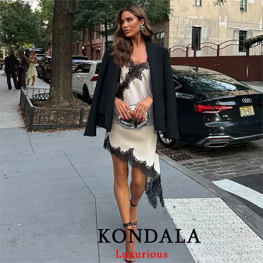 KONDALA الساتان مثير الدانتيل تقسم فستان بكتافة قصيرة المرأة بلا أكمام عارية الذراعين غير المتماثلة مثير فساتين الحفلات 2025 الخريف فستان سيدة #1