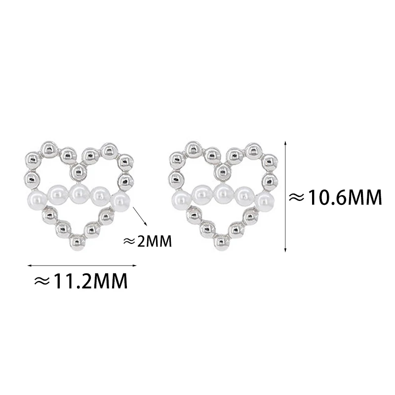 PONYKISS 925 Sterling Silver Pearl Bead Heart Stud Earrings for Women Minimalist Hollow Fine Jewelry Trendy Accessories