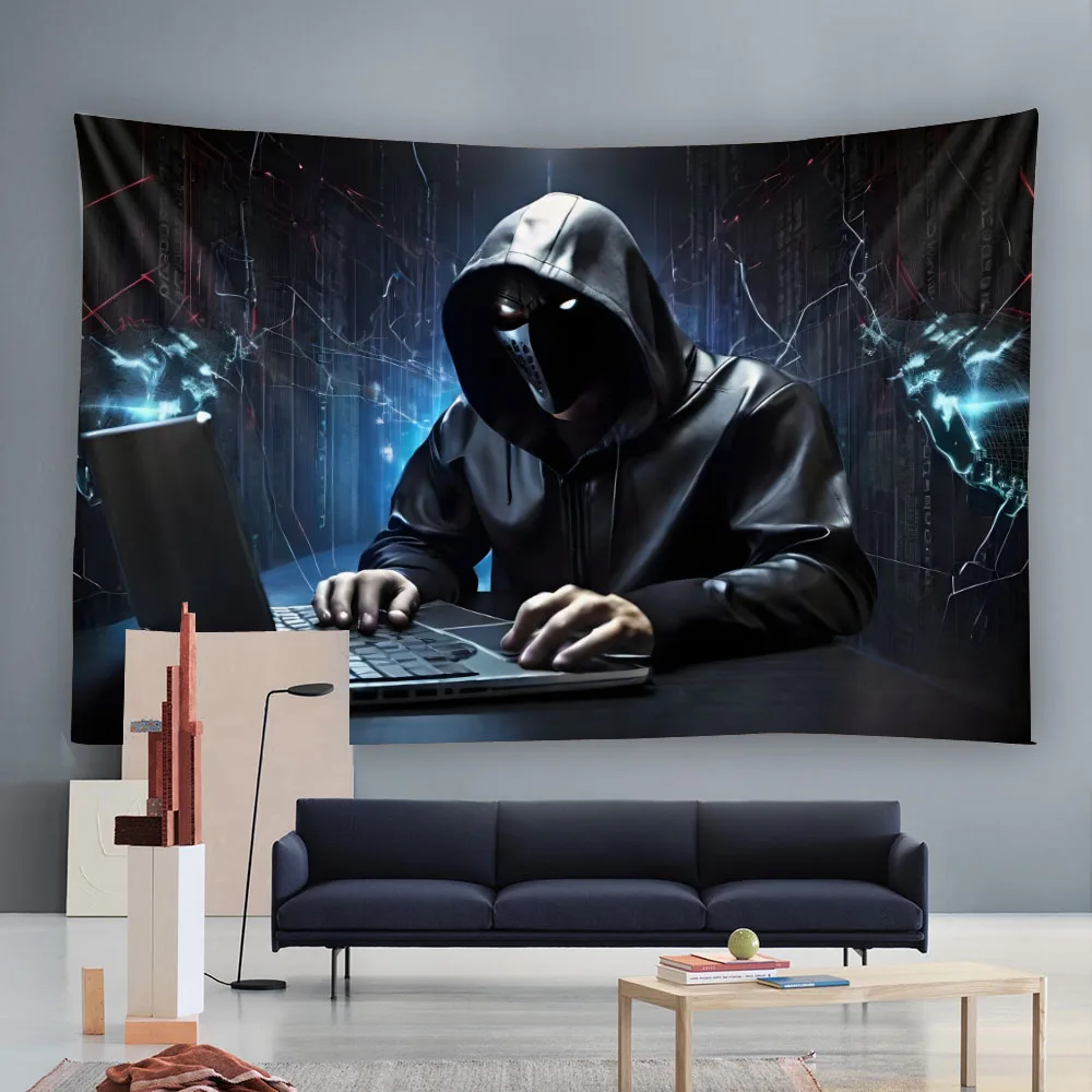 Black Mask Man Tapestry Study Esports Room Wall Decoration Modern Art Wall Hanging Cloth Young Men's Bedroom Tapestry