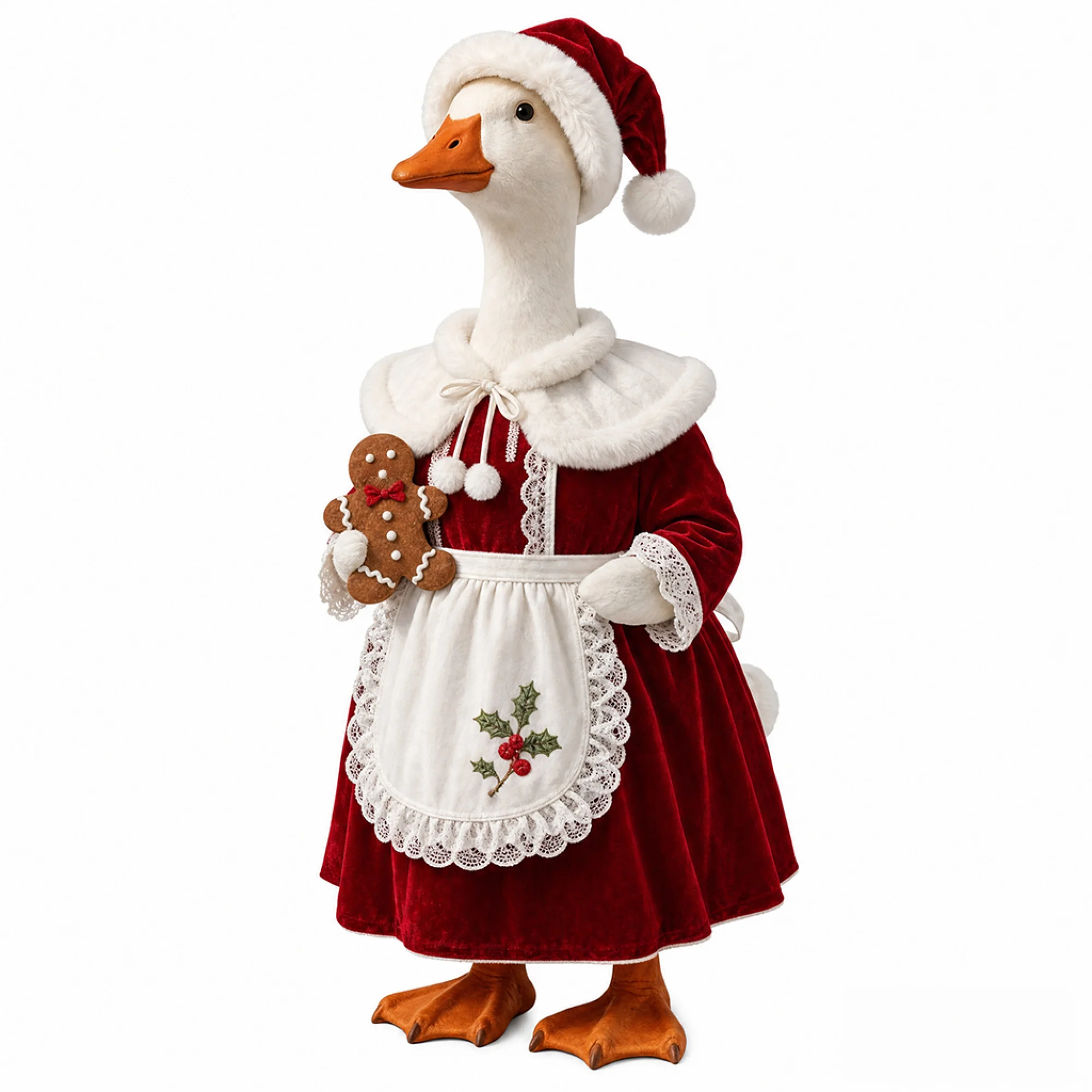 roupa-de-natal-para-ganso-de-varanda-vestido-com-acabamento-em-renda-avental-chapeu-de-papai-noel-gola-de-pelucia