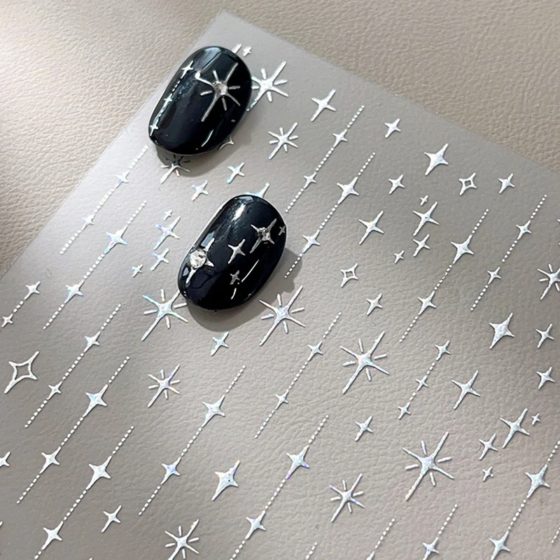 Oro plata estampado Starlight láser brillo estrella bronceado diamantes de imitación alivio decoración de uñas pegatinas calcomanías de manicura