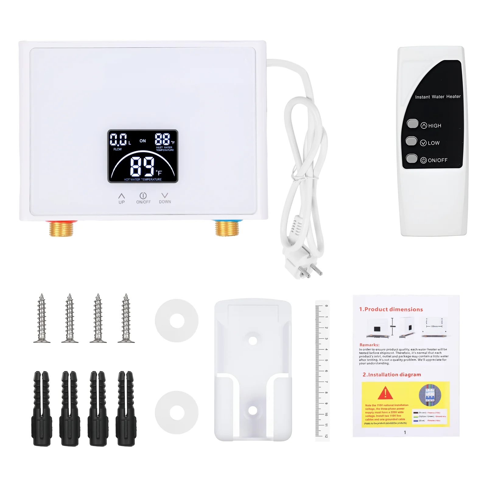 Mini Electric Tankless Water Heater with Remote Control Digital Display 3000W 220V Constant Temperature Instant Hot Water Heater