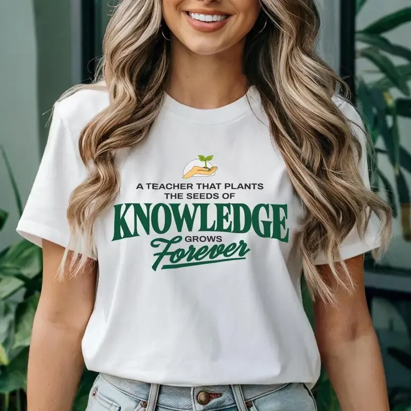 T-shirt d'appréciation pour les enseignants, tendance et best-seller, avec la citation « La connaissance grandit à jamais »