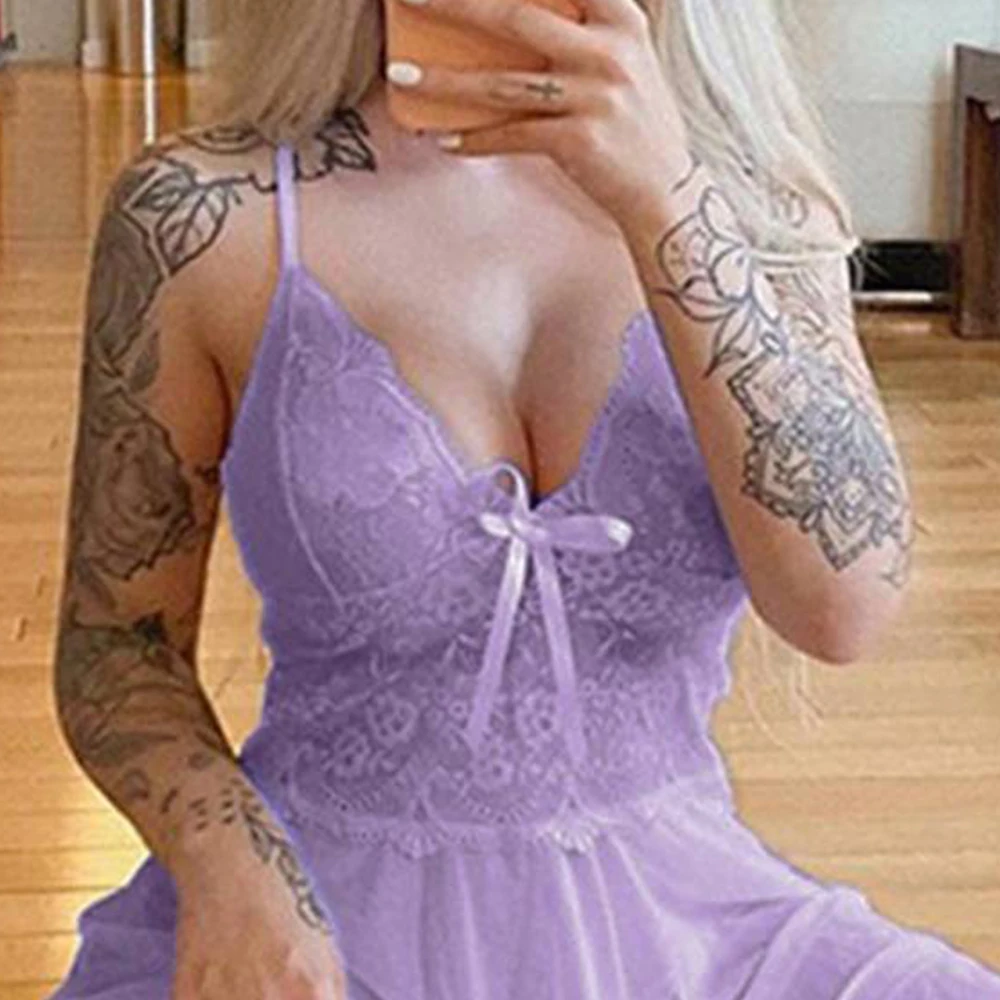 2024 Erotic Lingeries Women Babydoll Sleeveless Lace Nightdress Bathrobe Sheer Mesh Love Pajamas Female Sex Nightgown Costume