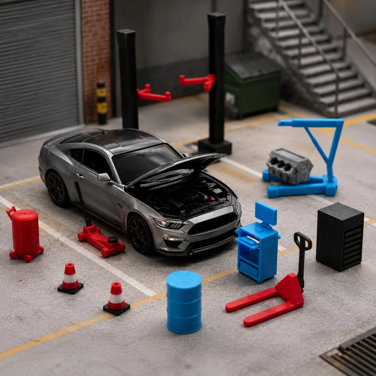 1:64 Garage-Werkstatt Miniatur-Zubehörset, Autowerkzeug-Set, Reparaturwerkstatt-Diorama-Dekor für Modellautos – Detail 7