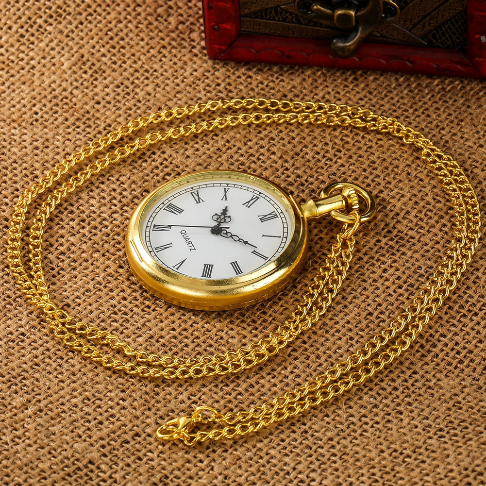 Roman Numerals Analog Open Face Type Gold Necklace Watch for Men Women Quartz Movement Antique Stylish Gift Pendant Timepiece