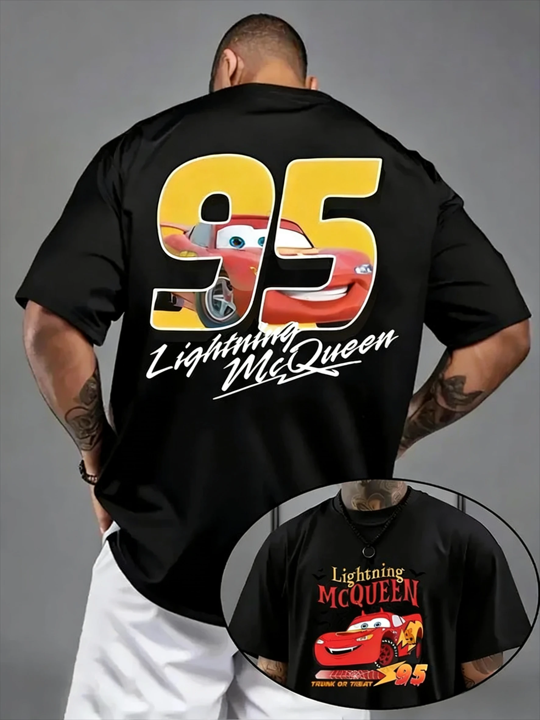 ديزني جديد ديزني البرق ماكوين سيارة 95 جرافيك طباعة عالية الجودة الرجال والنساء قصيرة الأكمام فضفاضة تي شيرت غير رسمي